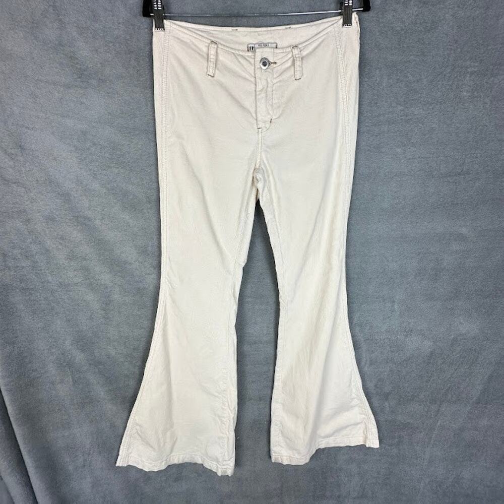 Free People Pants Womens 27 Cream Corduroy Flare Low Rise Boho Hippie Festival